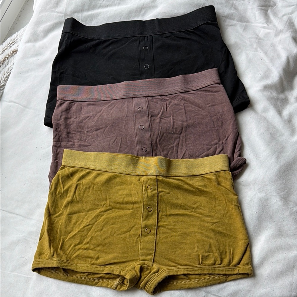 Richer Poorer Set of Three Buttoned Boxer Briefs in Black, Brown, and Yellow